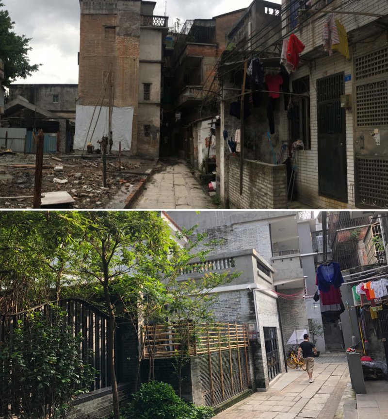 广州泮塘五约外街改造前（上图）后（下图）对比。受访者供图