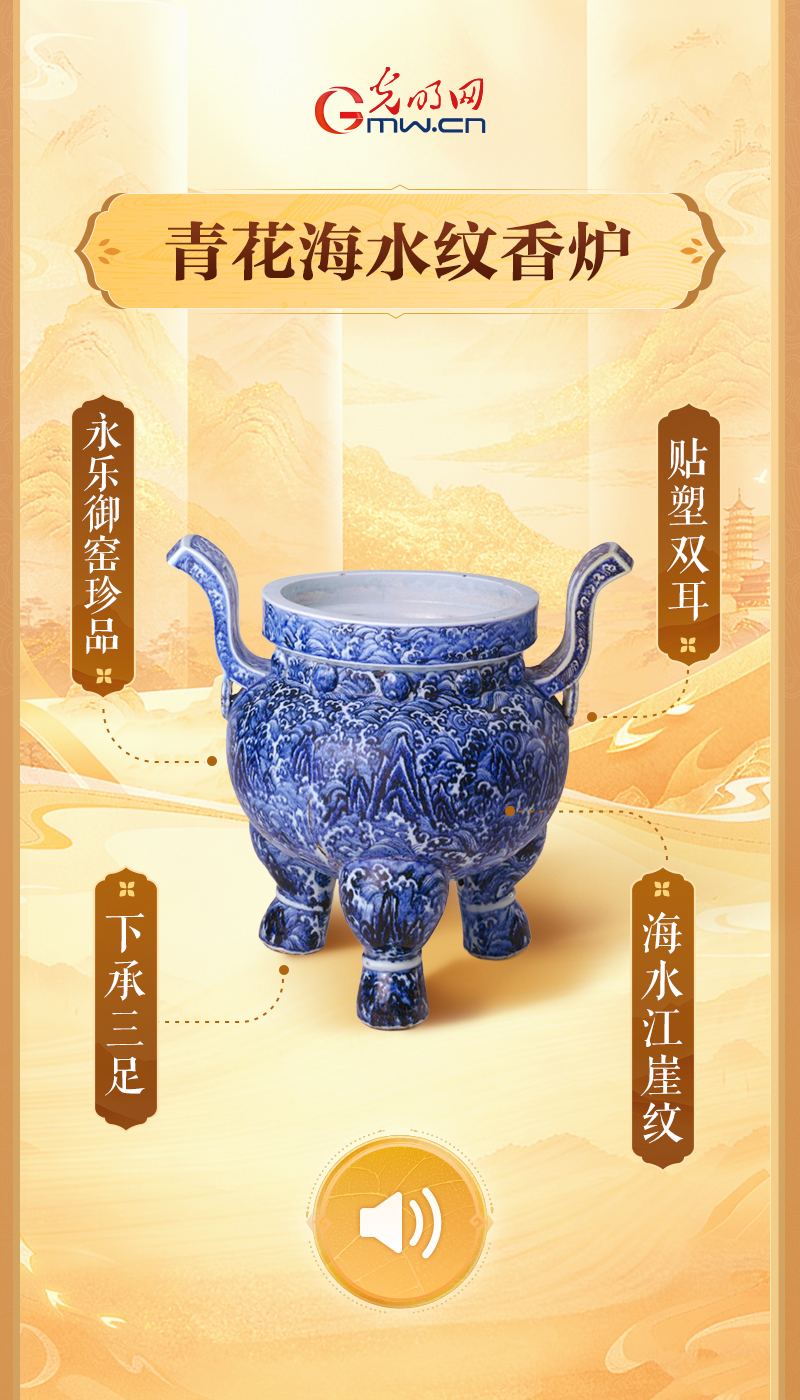 青花海水纹香炉